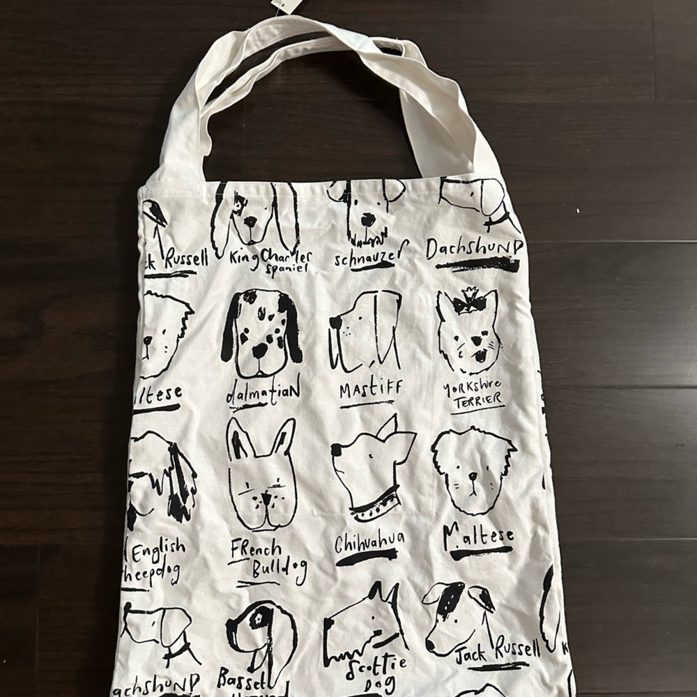White Tote Bag with Black Dog Print
